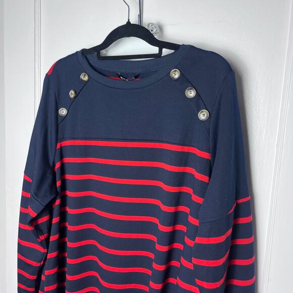 Bloomchic Red Blue Preppy Nautical Striped Button Pullover Sweater 18/20 NEW - Picture 2 of 8